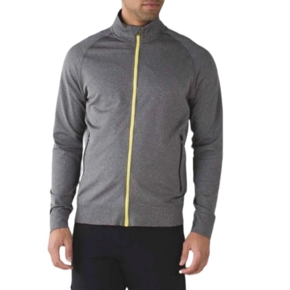 Lululemon Men’s Pulse Athletic Jacket Heathered Gray Black Yellow Large M4XYSS
